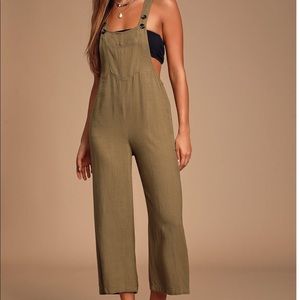 Torrey Olive Green Wide-Leg Overalls